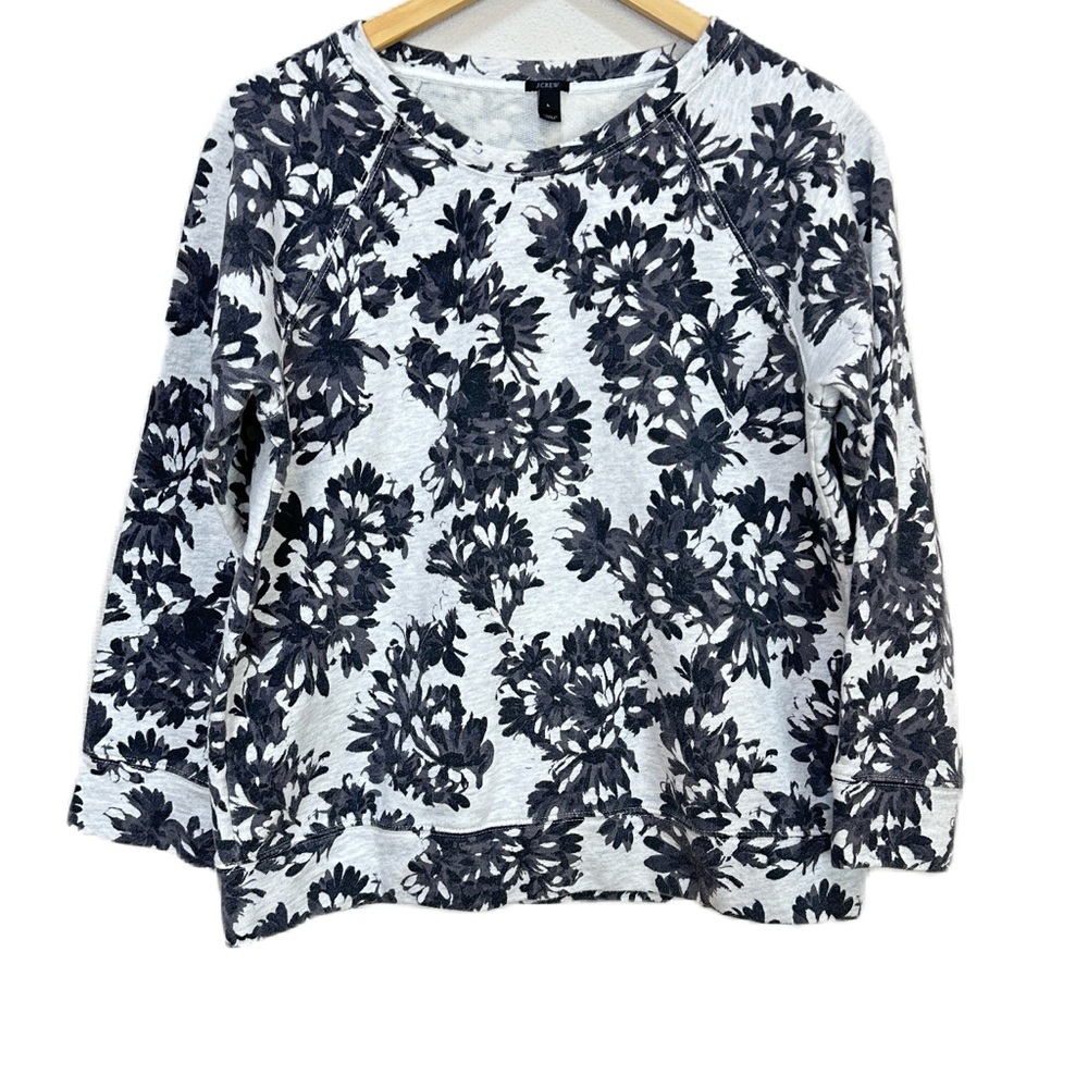 J. Crew Heather Mist Photo Floral Sweatshirt Gray Black Woman's Large